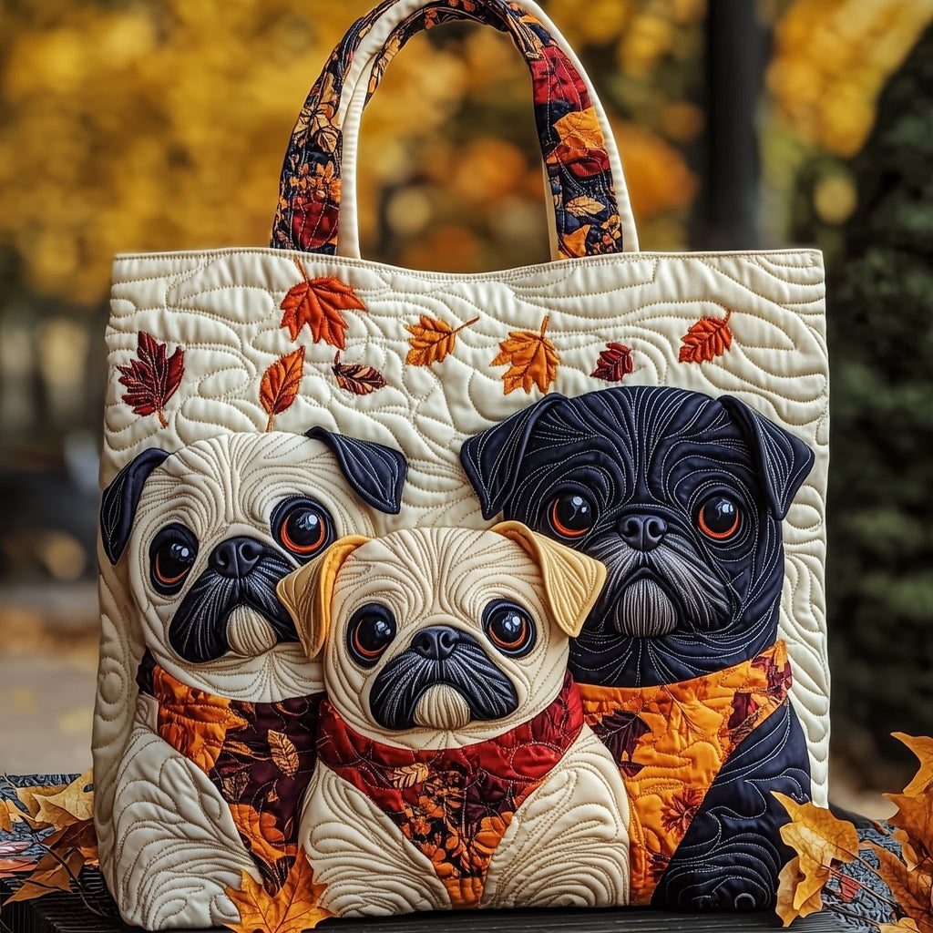 Pug Charm Quilted Tote Bag printed tote bag