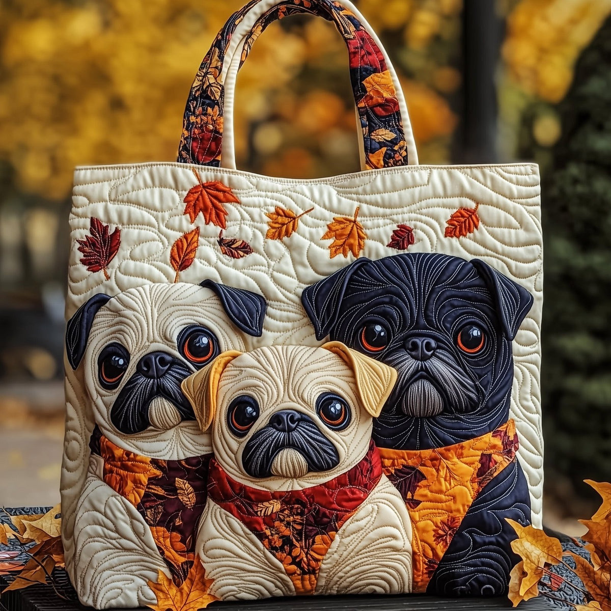 Pug Charm Quilted Tote Bag printed tote bag
