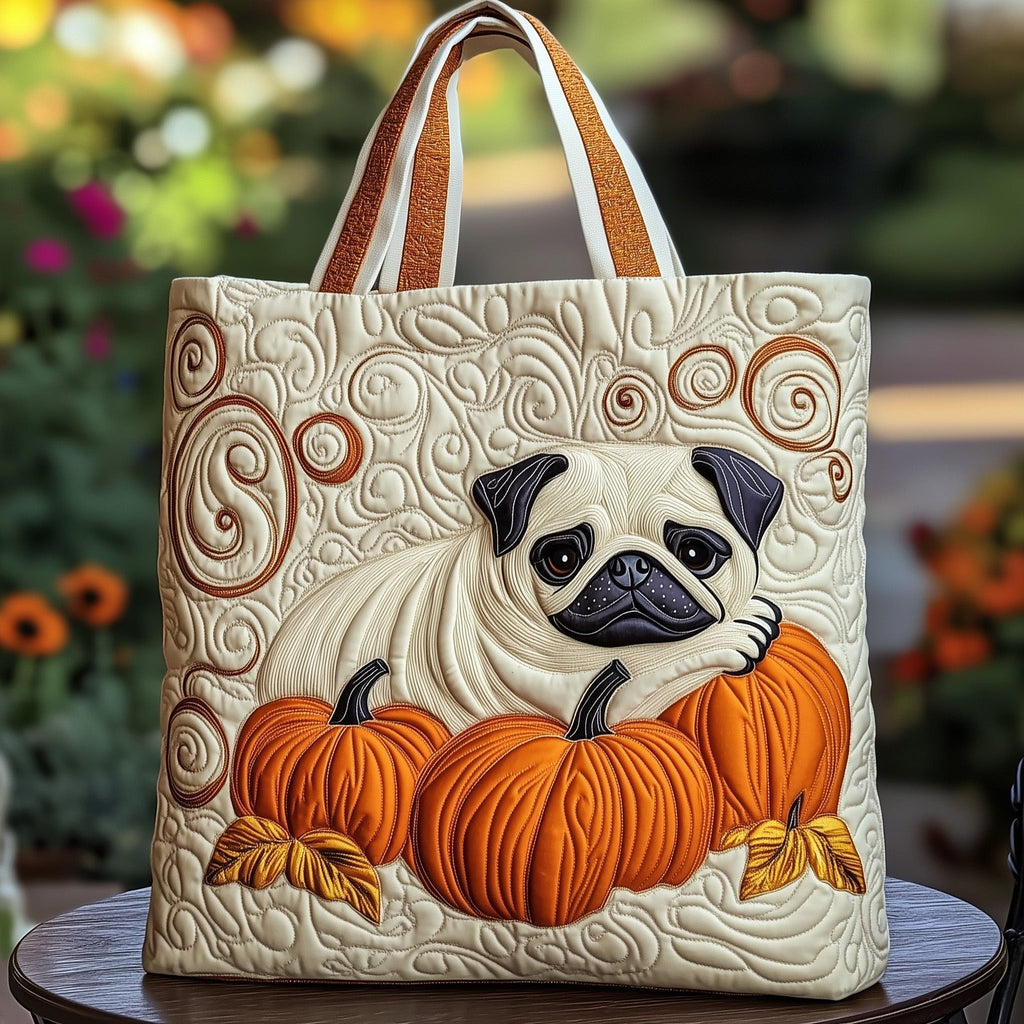 Pug Charm Quilted Tote Bag printed tote bag