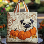 Pug Charm Quilted Tote Bag printed tote bag
