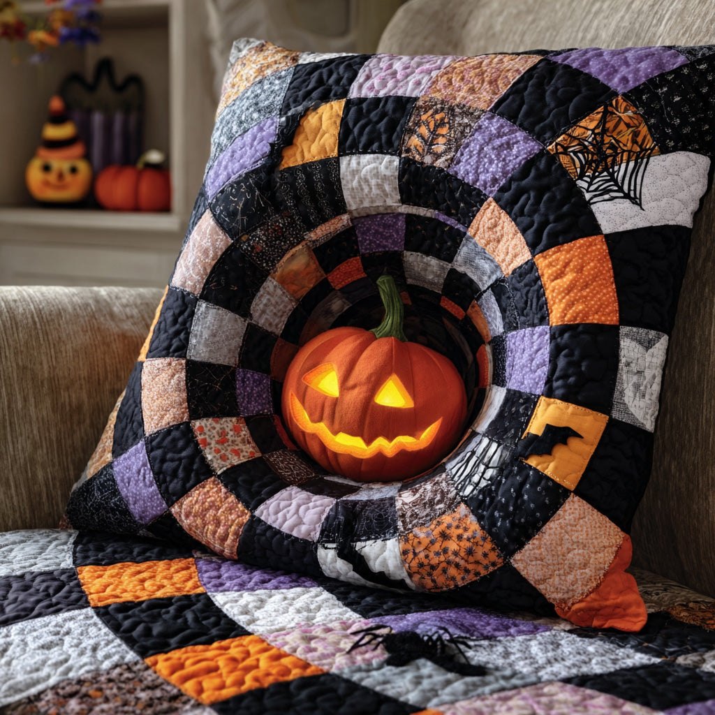 Pumpkin Abyss Quilted Cushion Cover printed cushion cover