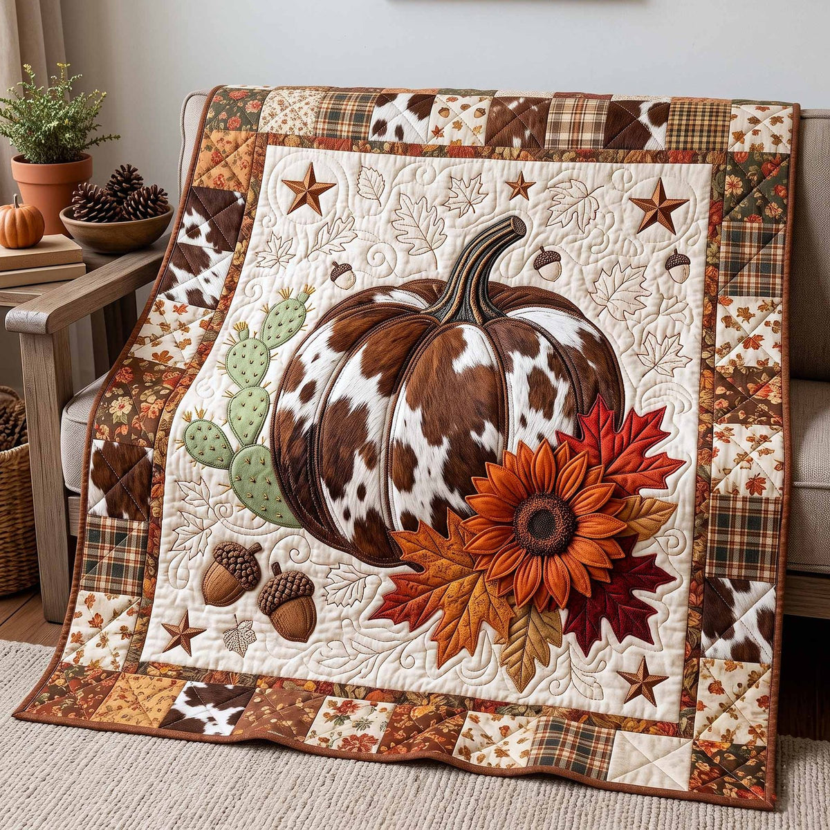 Pumpkin Bliss Quilted Blanket printed blanket