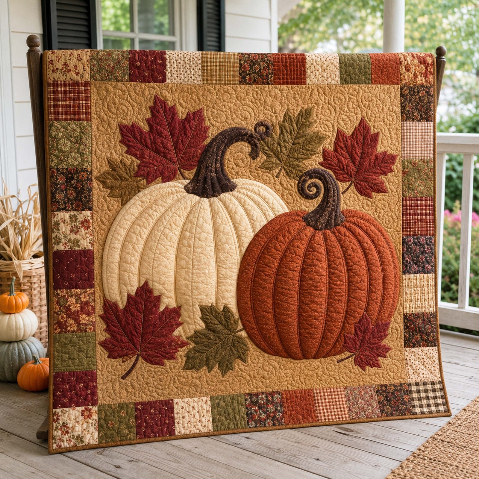 Pumpkin Bloom Quilted Blanket printed quilt blanket