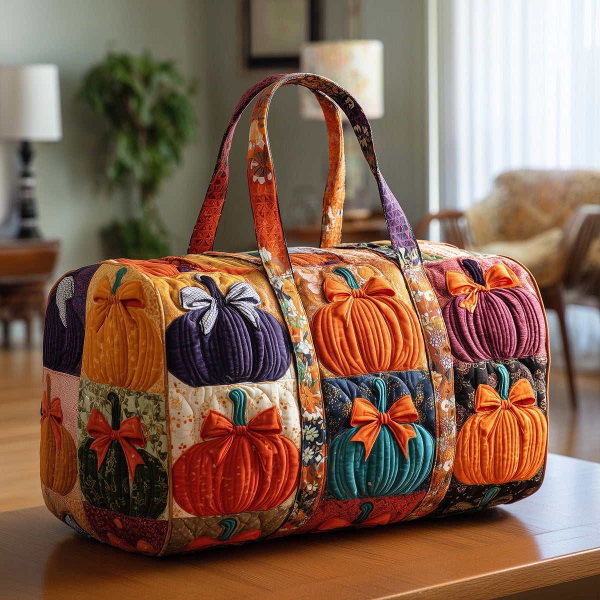 Pumpkin Charm Quilted Duffle Bag printed duffle bag