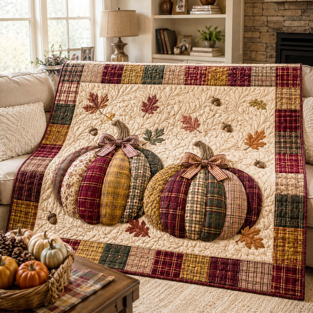 Pumpkin Cottage Quilted Blanket printed quilt blanket