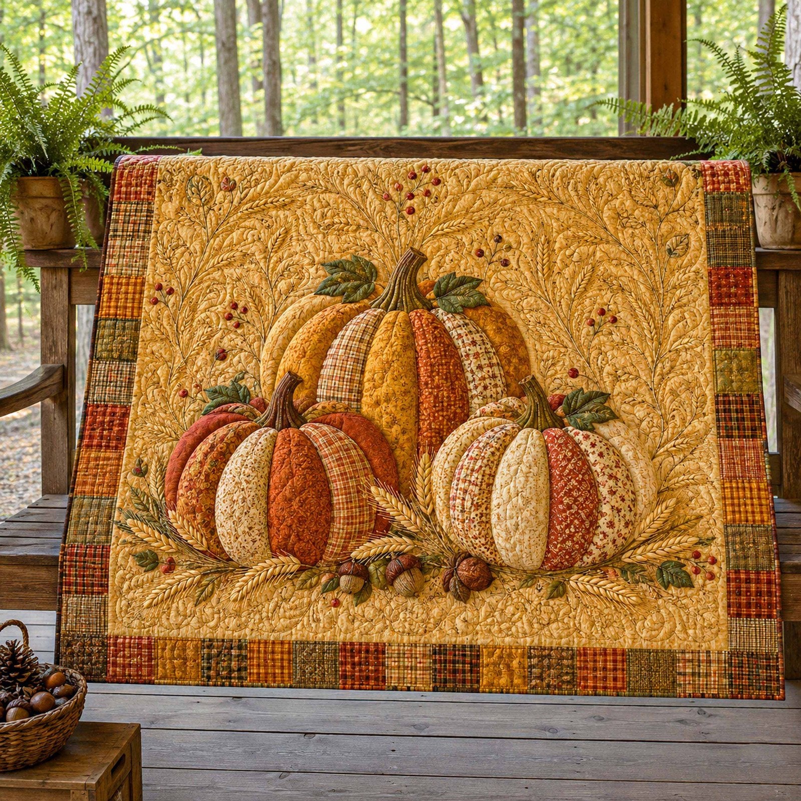 Pumpkin Dreams Quilted Blanket printed quilt blanket