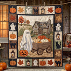 Pumpkin Farm Ghost Quilted Blanket printed blanket