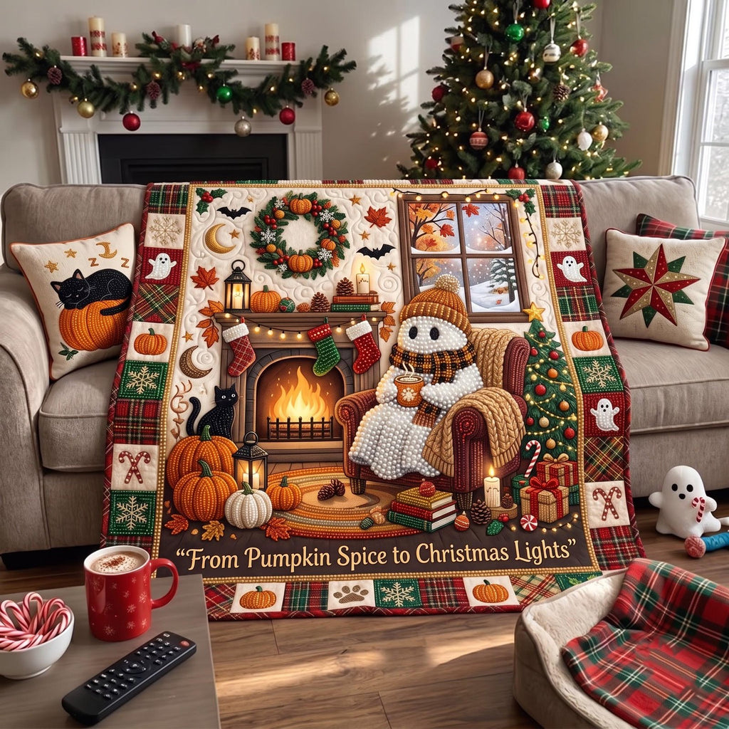 Pumpkin Ghost Quilted Blanket printed blanket