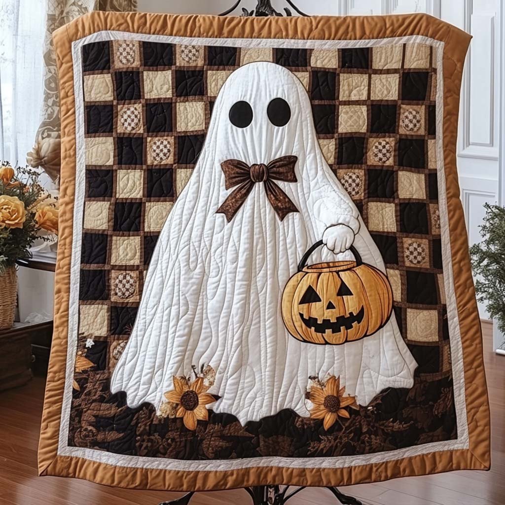 Pumpkin Ghost Quilted Blanket printed blanket