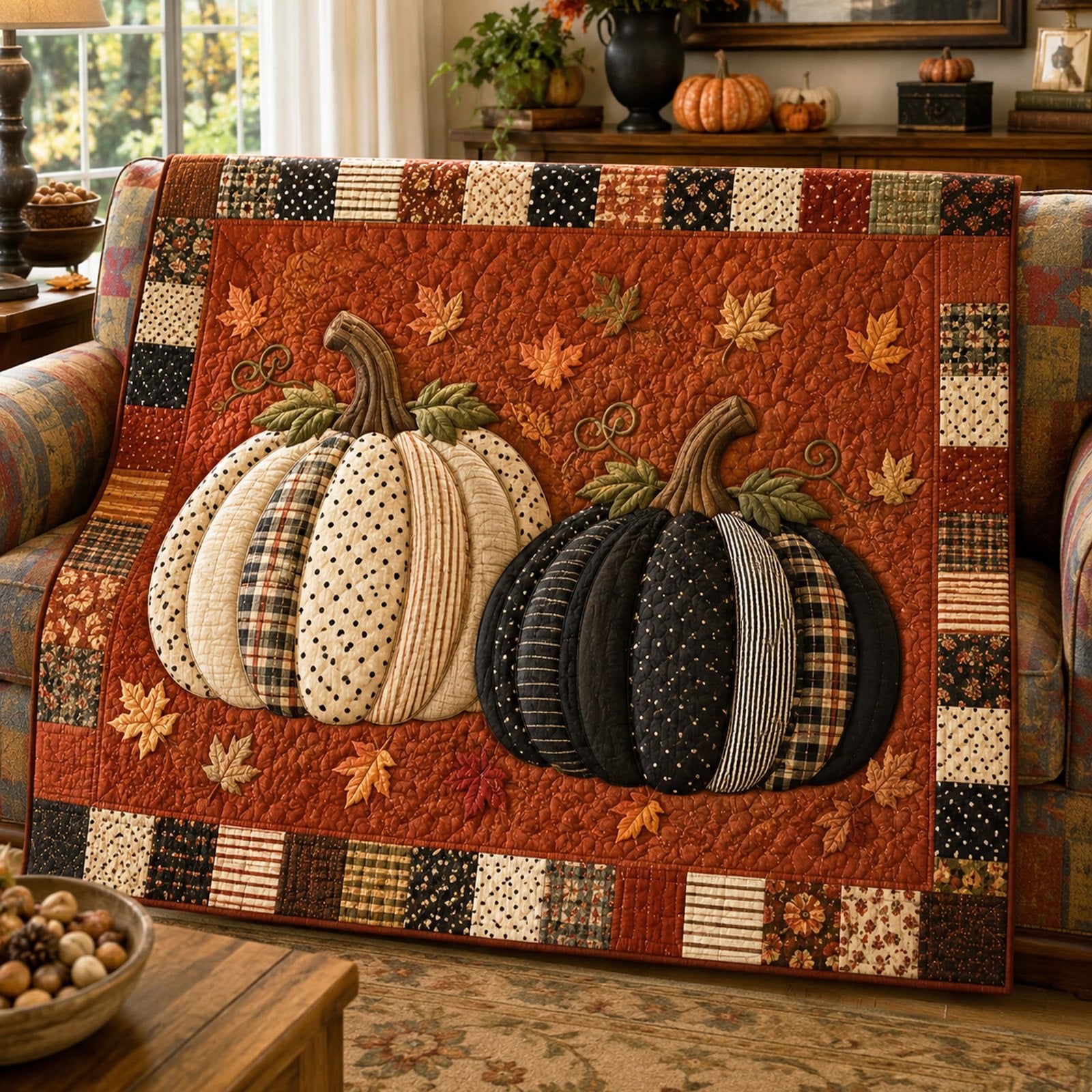 Pumpkin Glow Quilted Blanket printed quilt blanket
