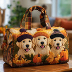 Pumpkin Golden Retriever Quilted Duffle Bag printed duffle bag