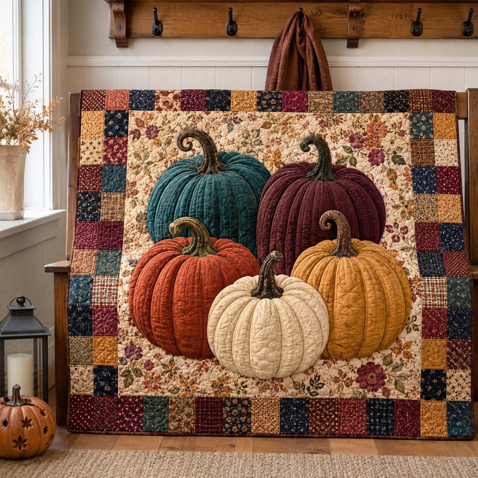 Pumpkin Harvest Quilted Blanket printed quilt blanket