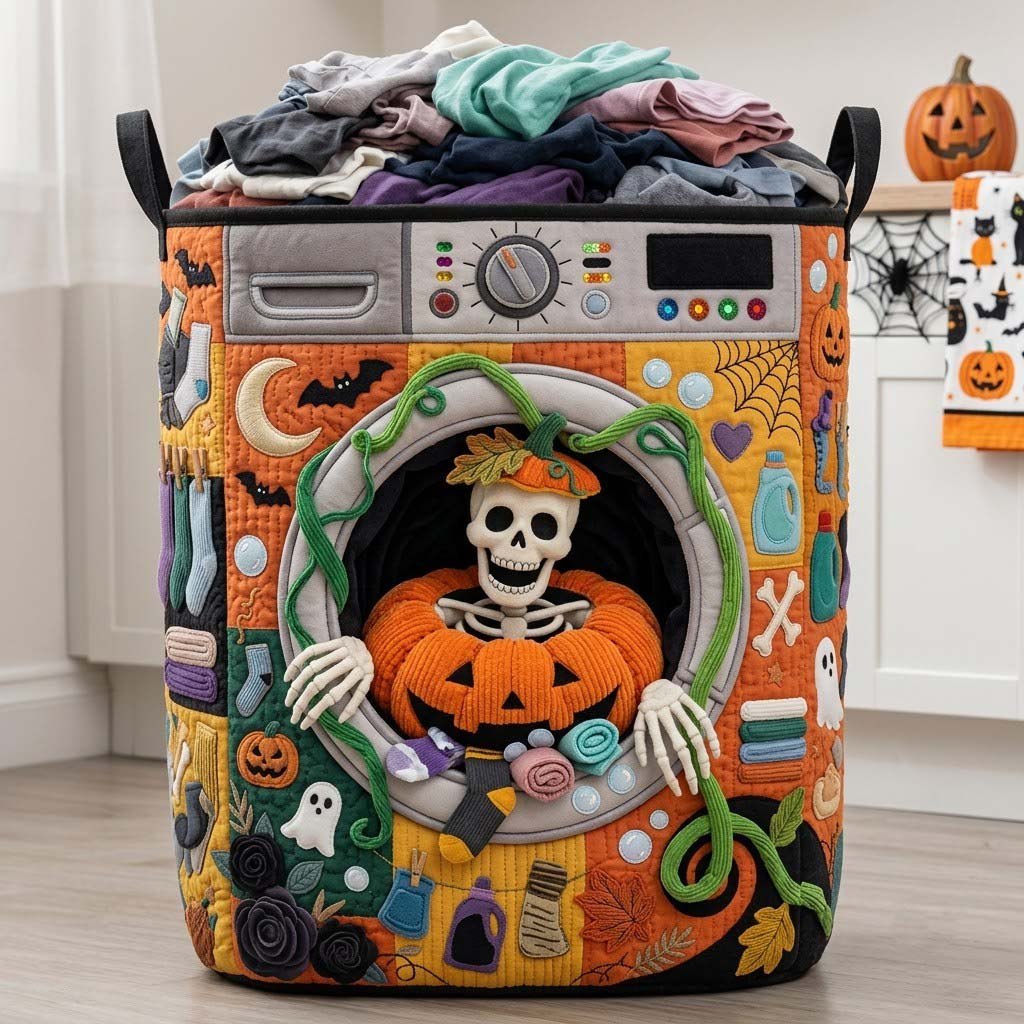 Pumpkin Laundry Monster Quilted Laundry Hamper printed laundry hamper