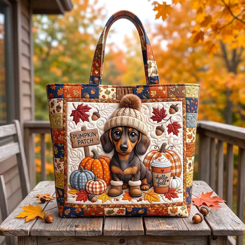 Pumpkin Patch Dachshund Sign Quilted Tote Bag