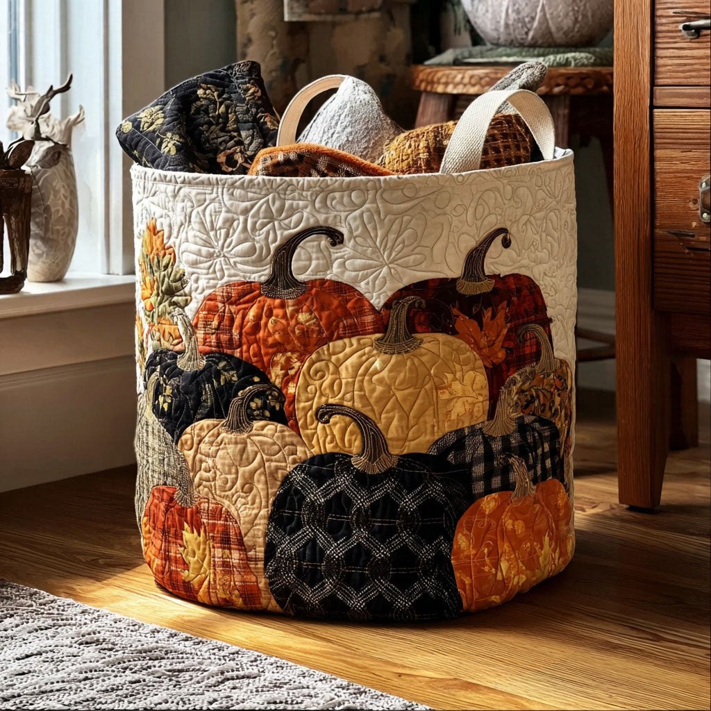 Pumpkin Patch Harvest Quilted Laundry Hamper printed laundry hamper