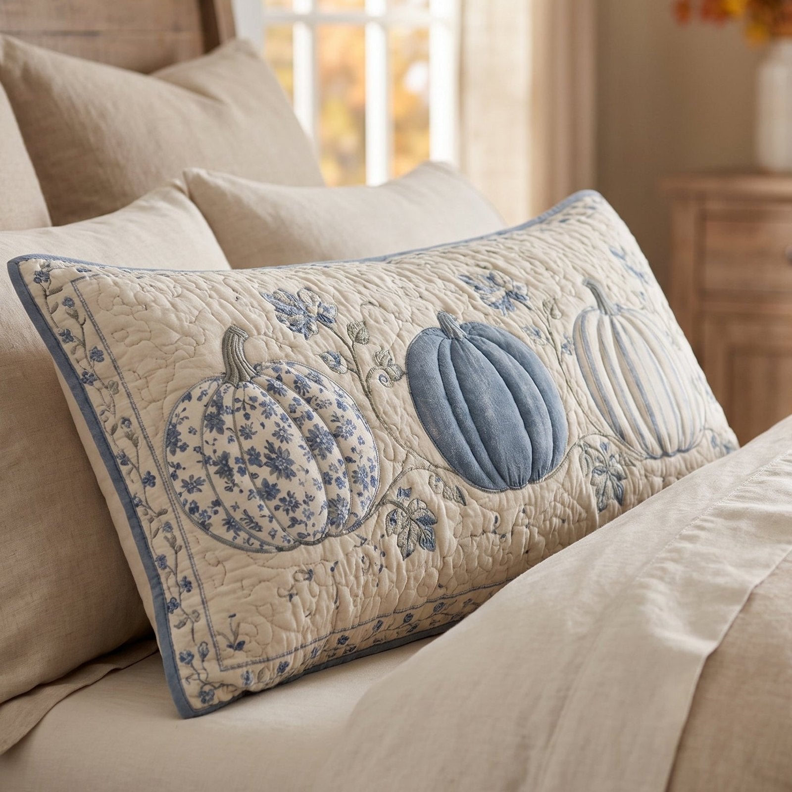 Pumpkin Patch Quilted Bedding Pillow Case printed quilted cushion cover