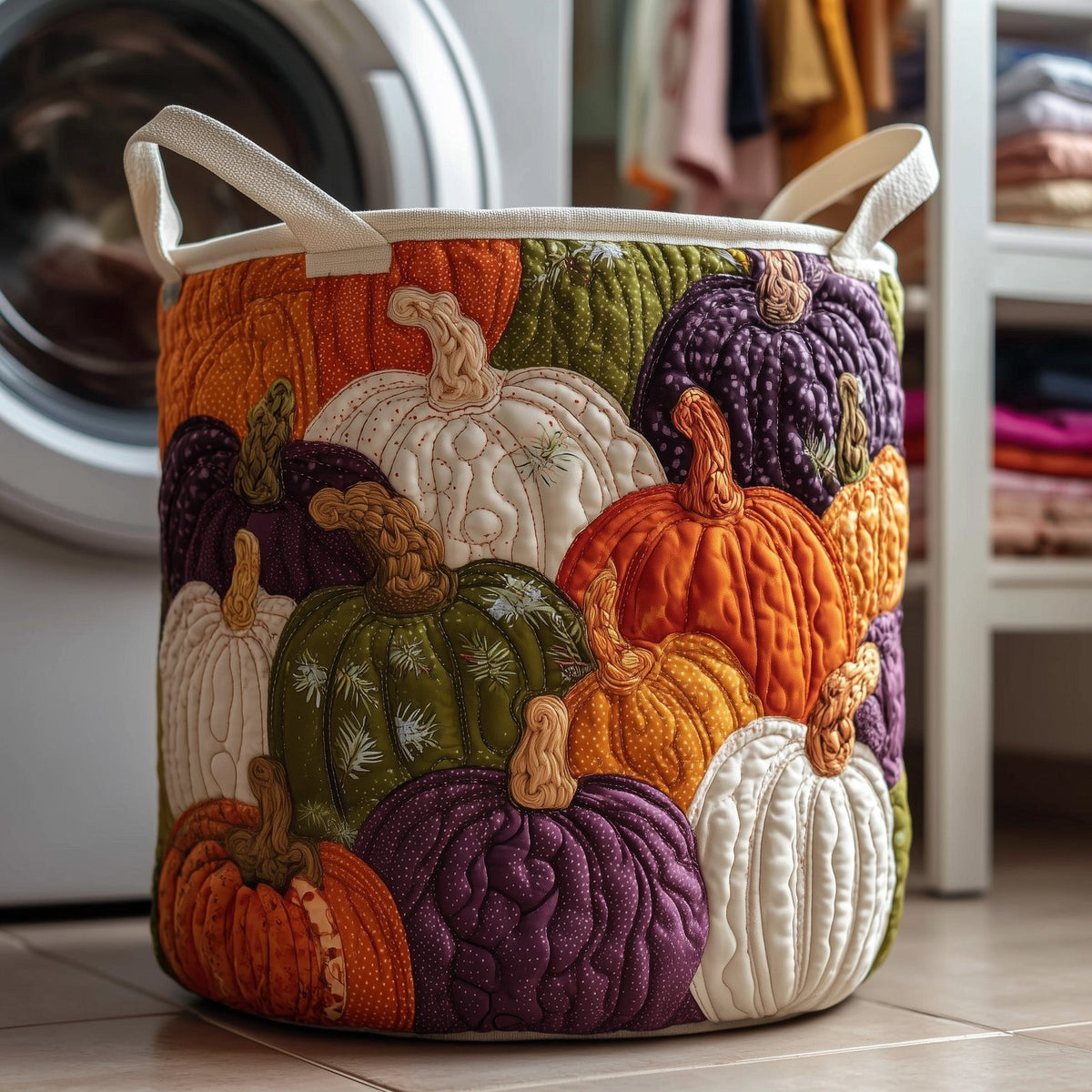Pumpkin Patch Quilted Laundry Hamper printed laundry hamper