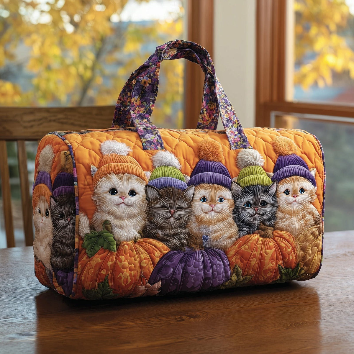 Pumpkin Paws Quilted Duffle Bag printed duffle bag