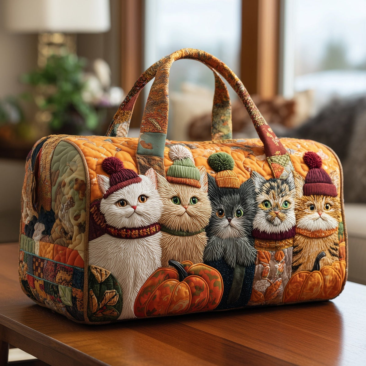 Pumpkin Paws Quilted Duffle Bag printed duffle bag