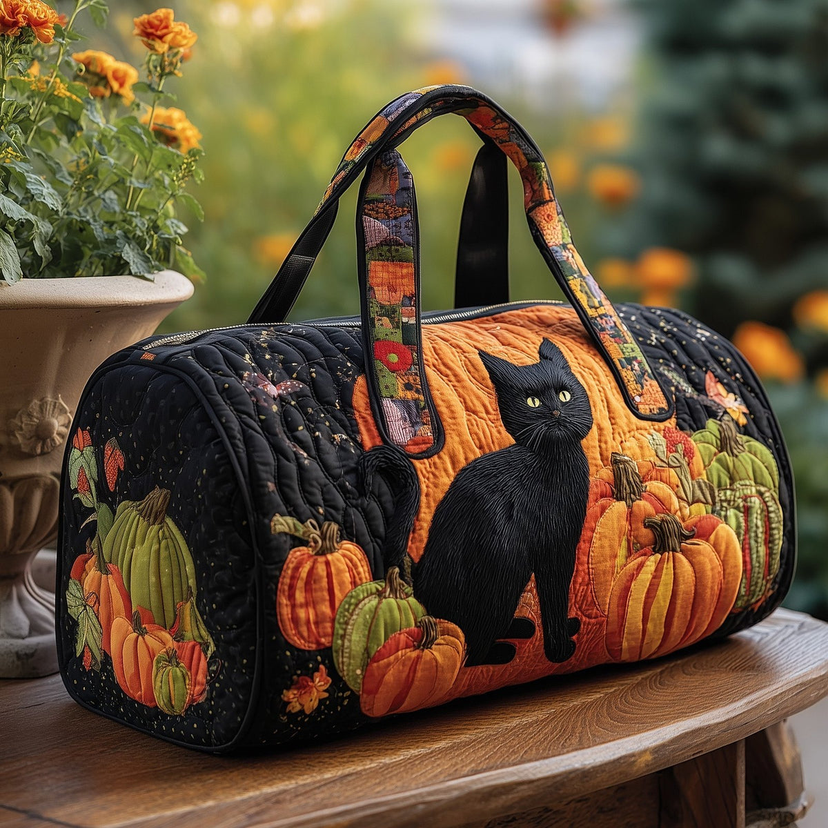 Pumpkin Paws Quilted Duffle Bag printed duffle bag