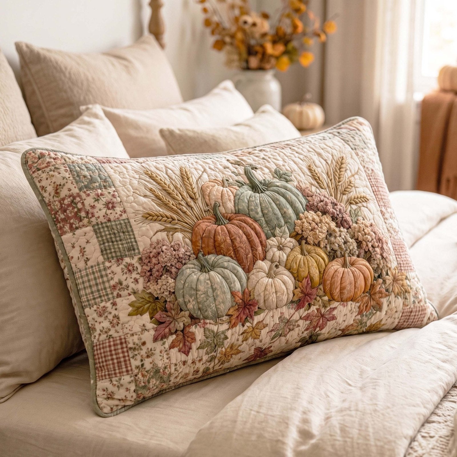 Pumpkin Season Quilted Bedding Pillow Case printed quilted cushion cover