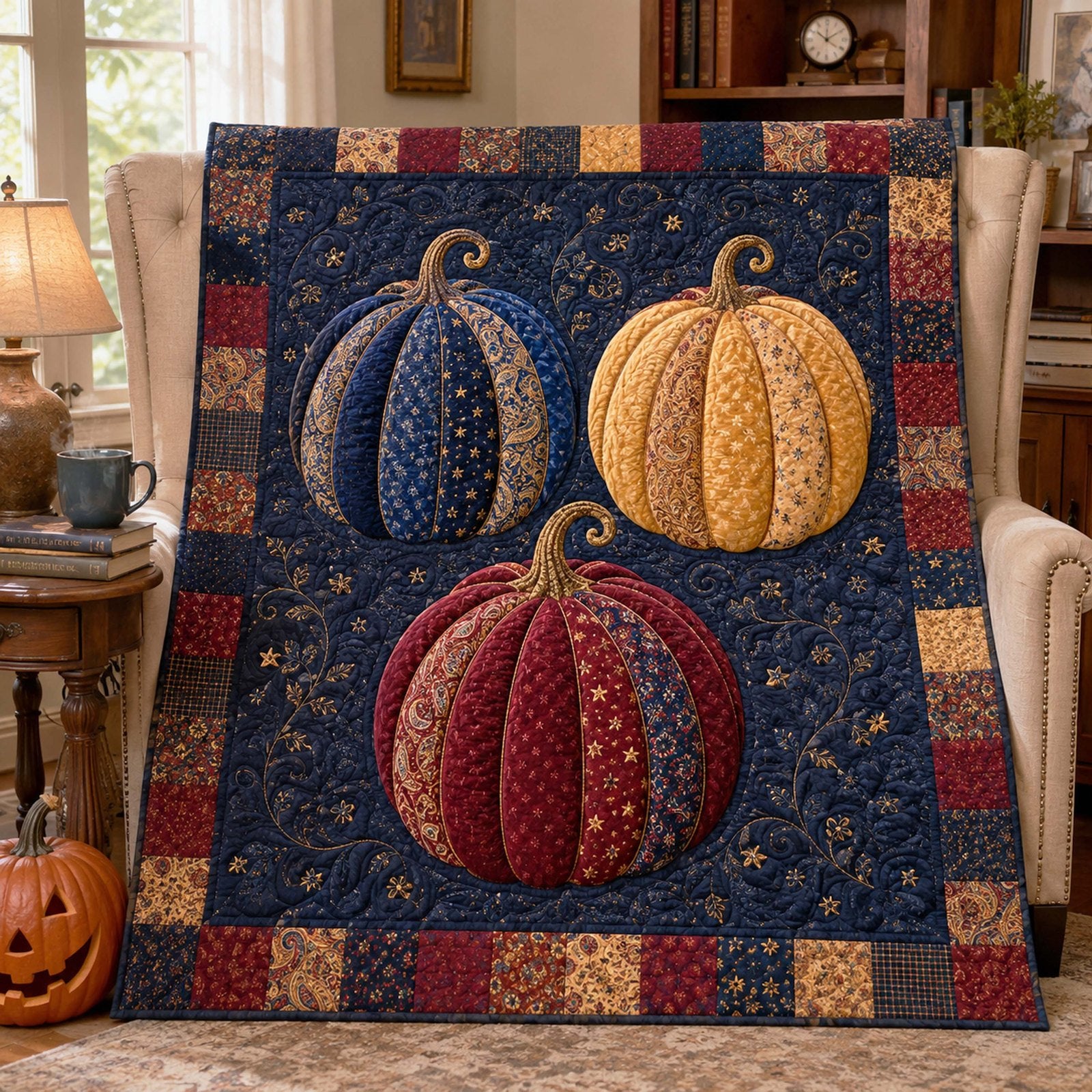 Pumpkin Season Quilted Blanket printed quilt blanket