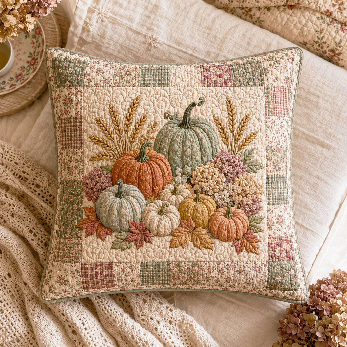 Pumpkin Season Quilted Cushion Cover printed cushion cover