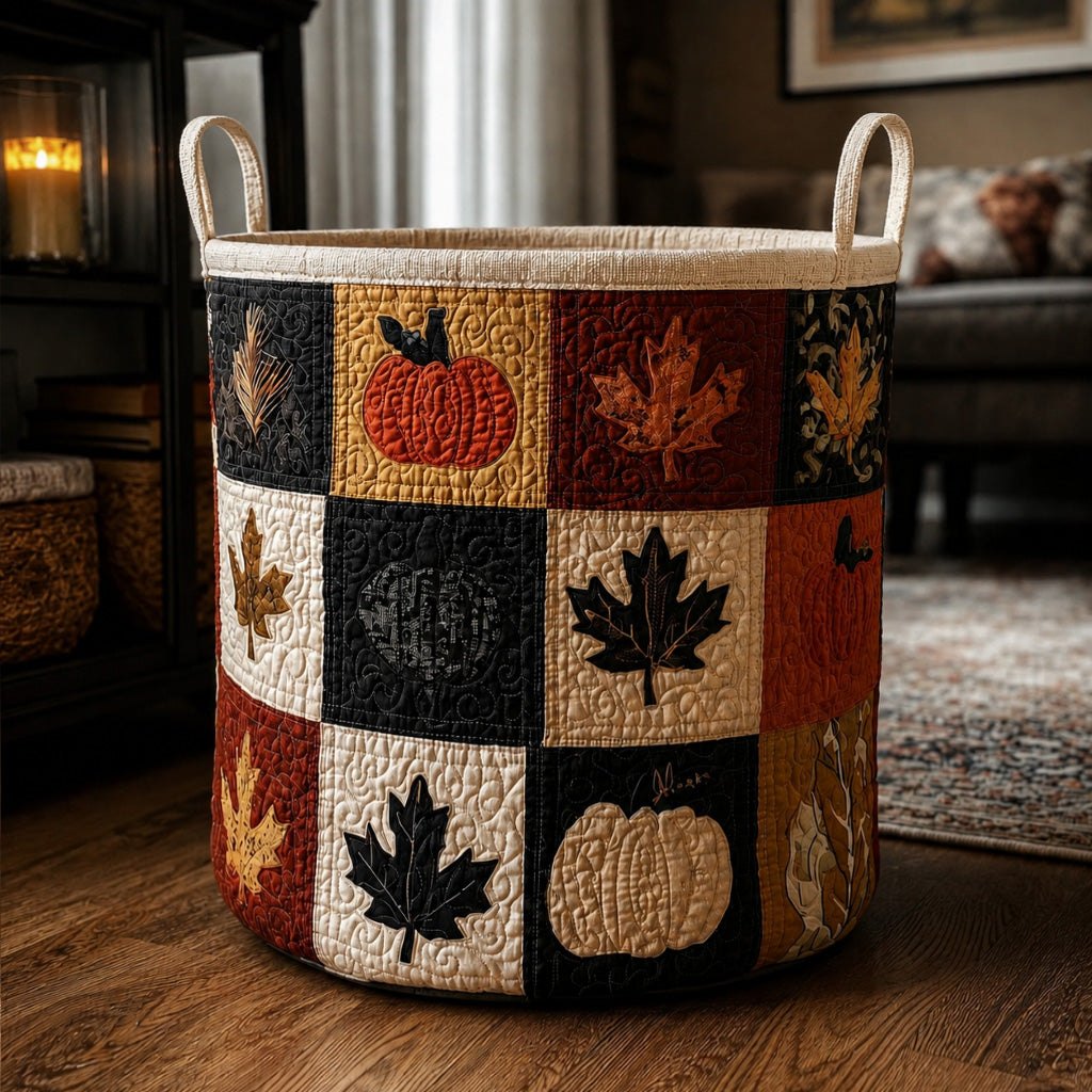 Pumpkin Spice Homestead Quilted Laundry Hamper printed laundry hamper