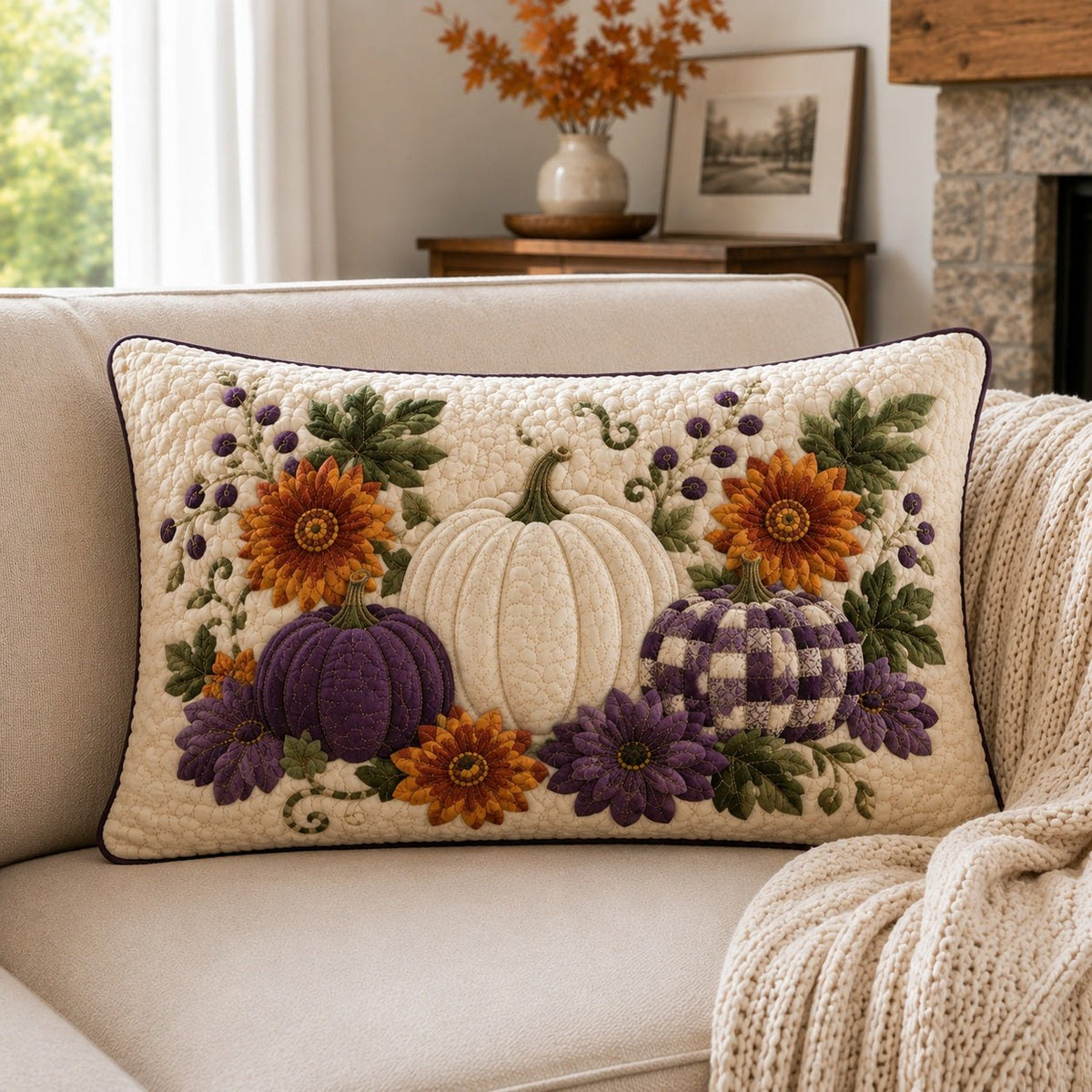 Purple Harvest Quilted Bedding Cushion Cover printed cushion cover