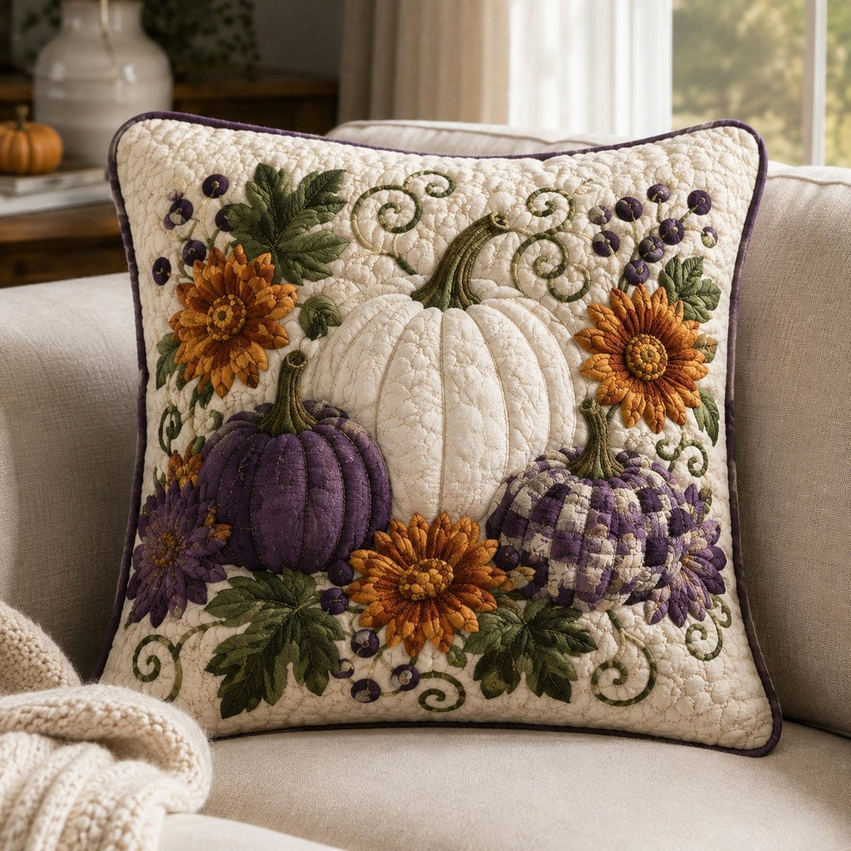 Purple Harvest Quilted Cushion Cover printed cushion cover