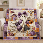 Purple Pumpkin Ghost Quilted Blanket printed blanket