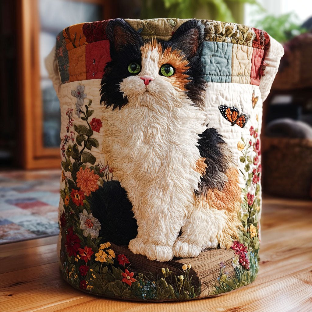 Purrfect Garden Quilted Laundry Hamper printed laundry hamper