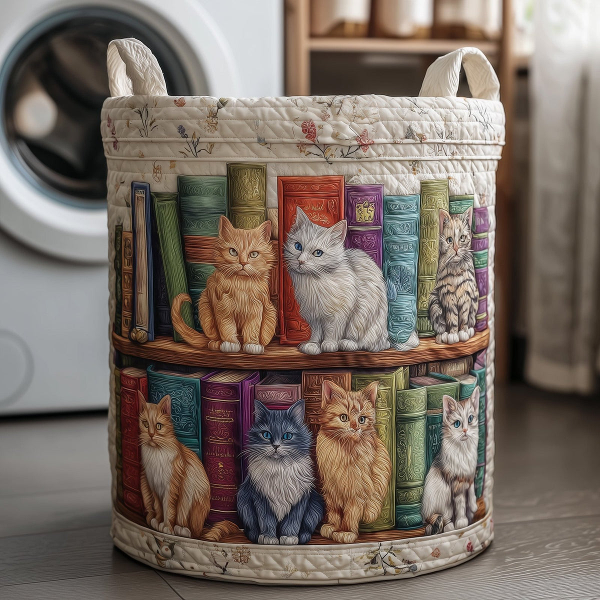 Purrfect Pages Quilted Laundry Hamper printed laundry hamper