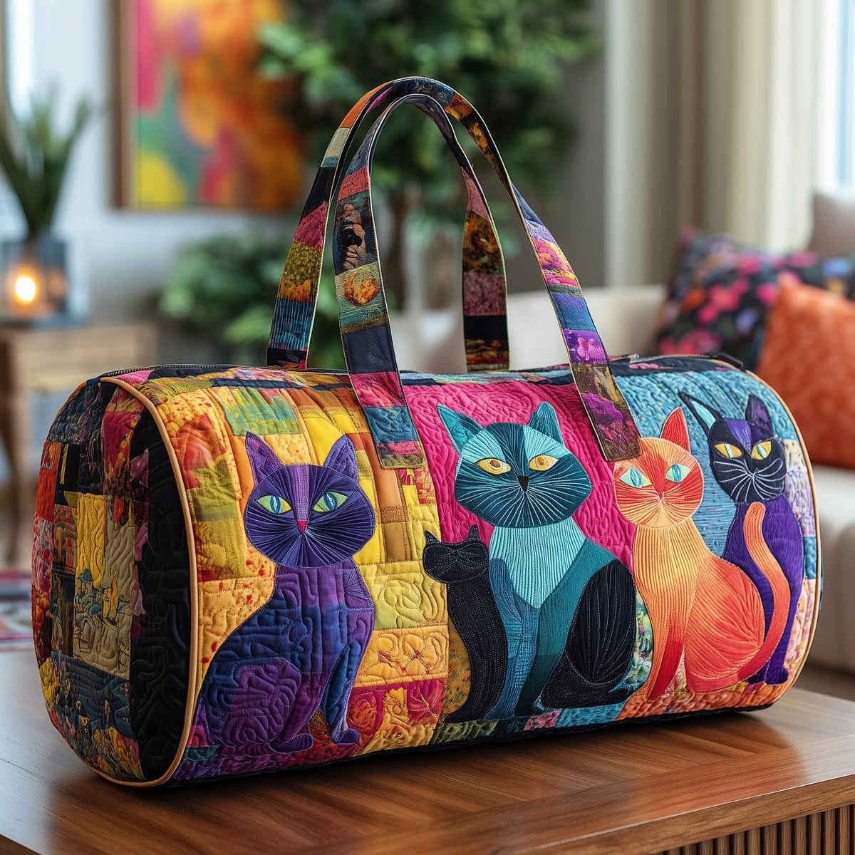 Purrfect Triple Quilted Duffle Bag printed duffle bag