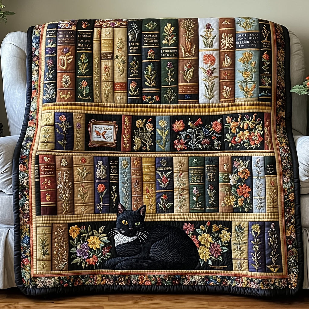 Purrfectly Bookish Quilted Blanket printed blanket