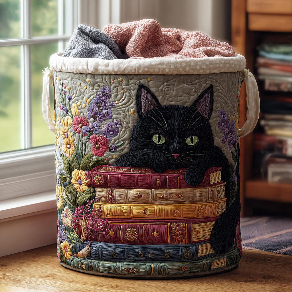 Purring Pages Quilted Laundry Hamper printed laundry hamper