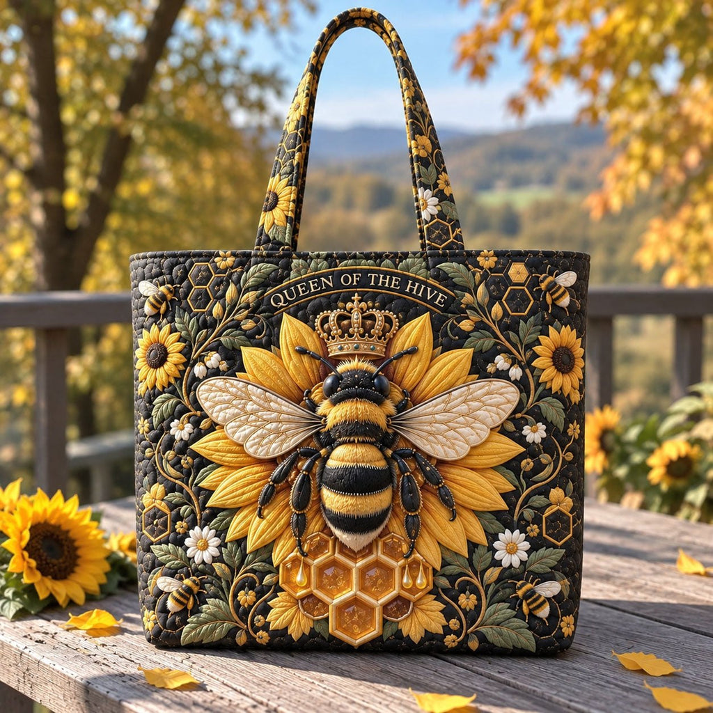 Queen Of The Hive Quilted Tote Bag printed tote bag