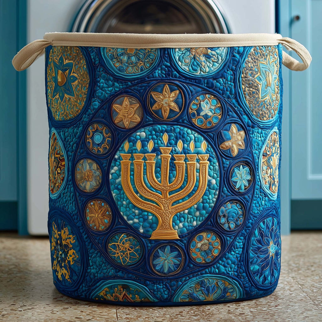 Radiant Menorah Quilted Laundry Hamper printed laundry hamper