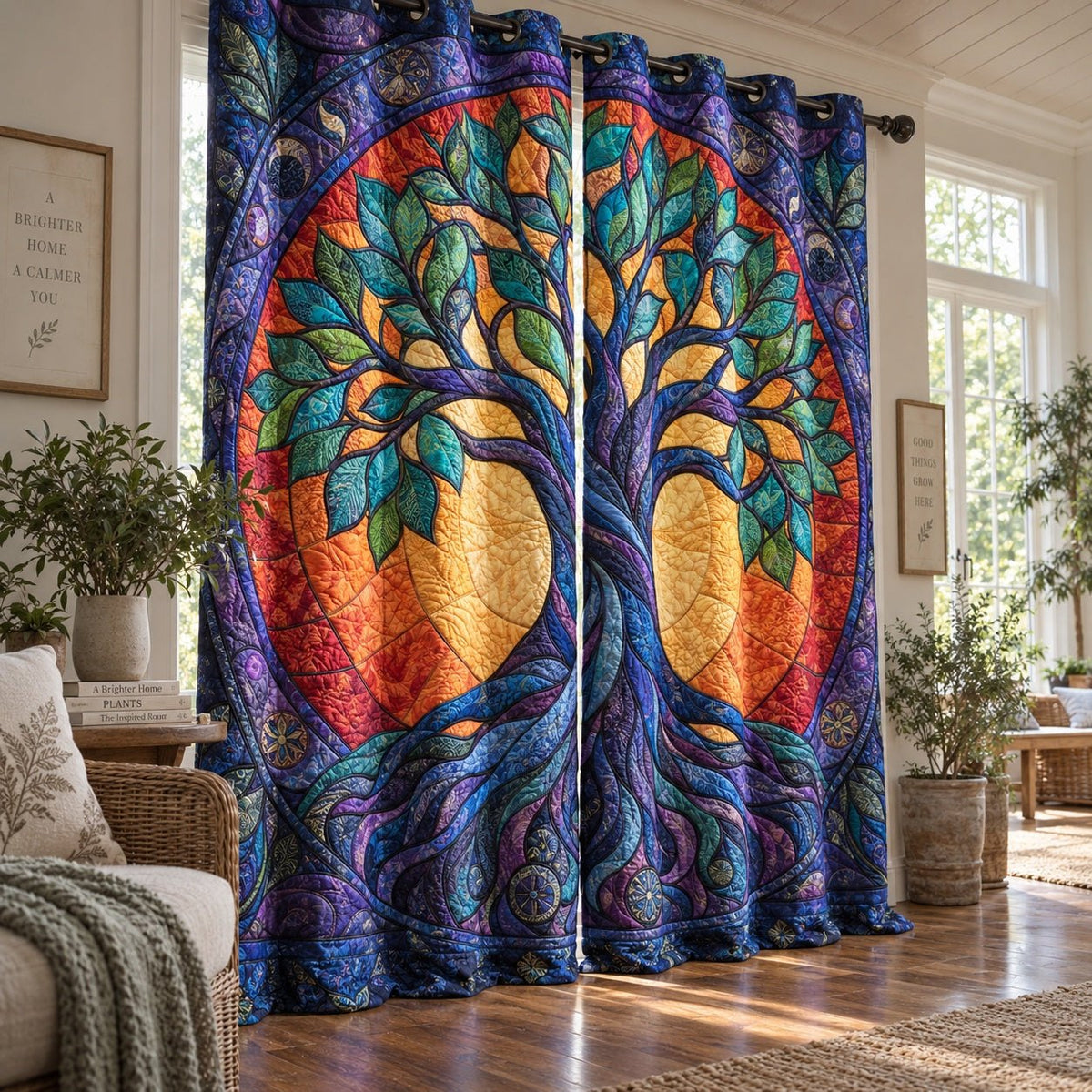 Radiant Mosaic Branches Quilted Curtains printed door curtain