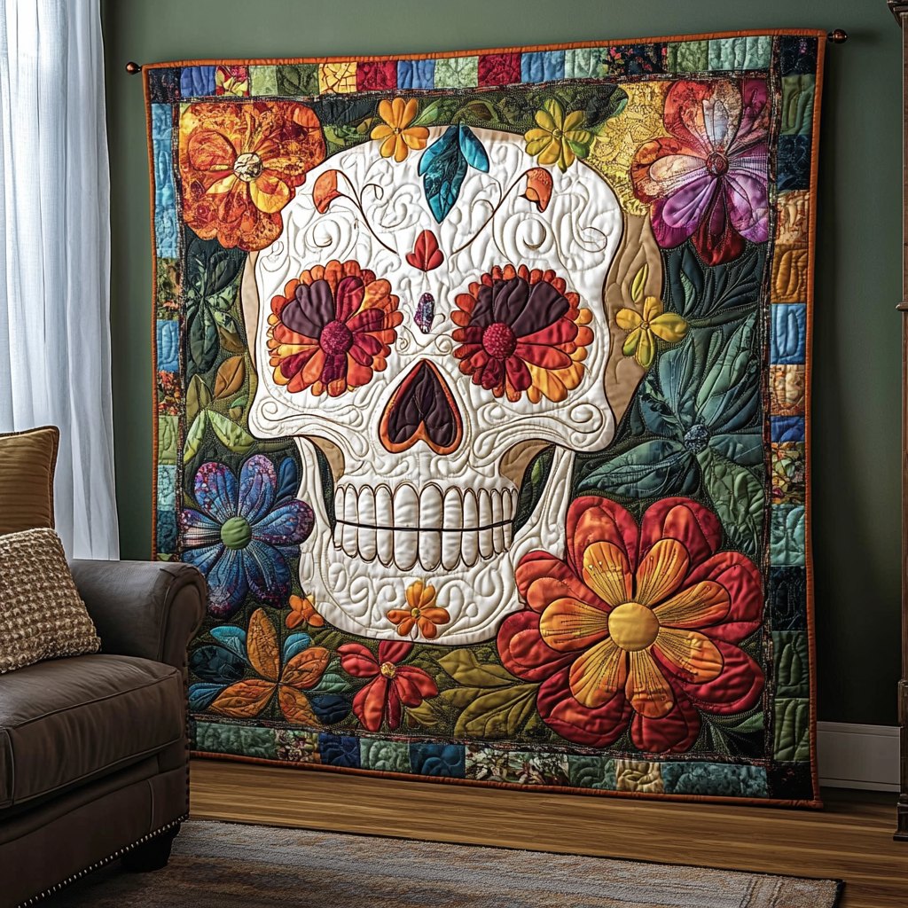 Radiant Skull Quilted Blanket printed blanket