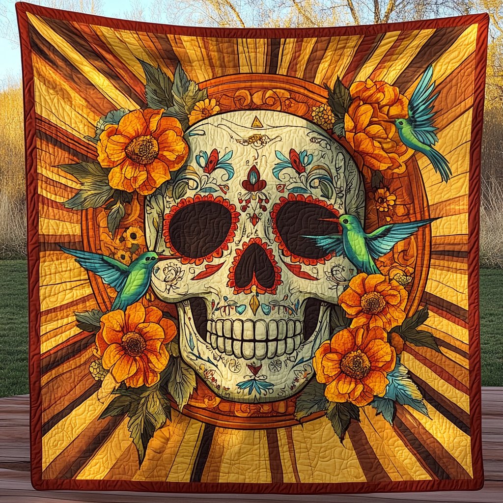 Radiant Skull Quilted Blanket printed blanket