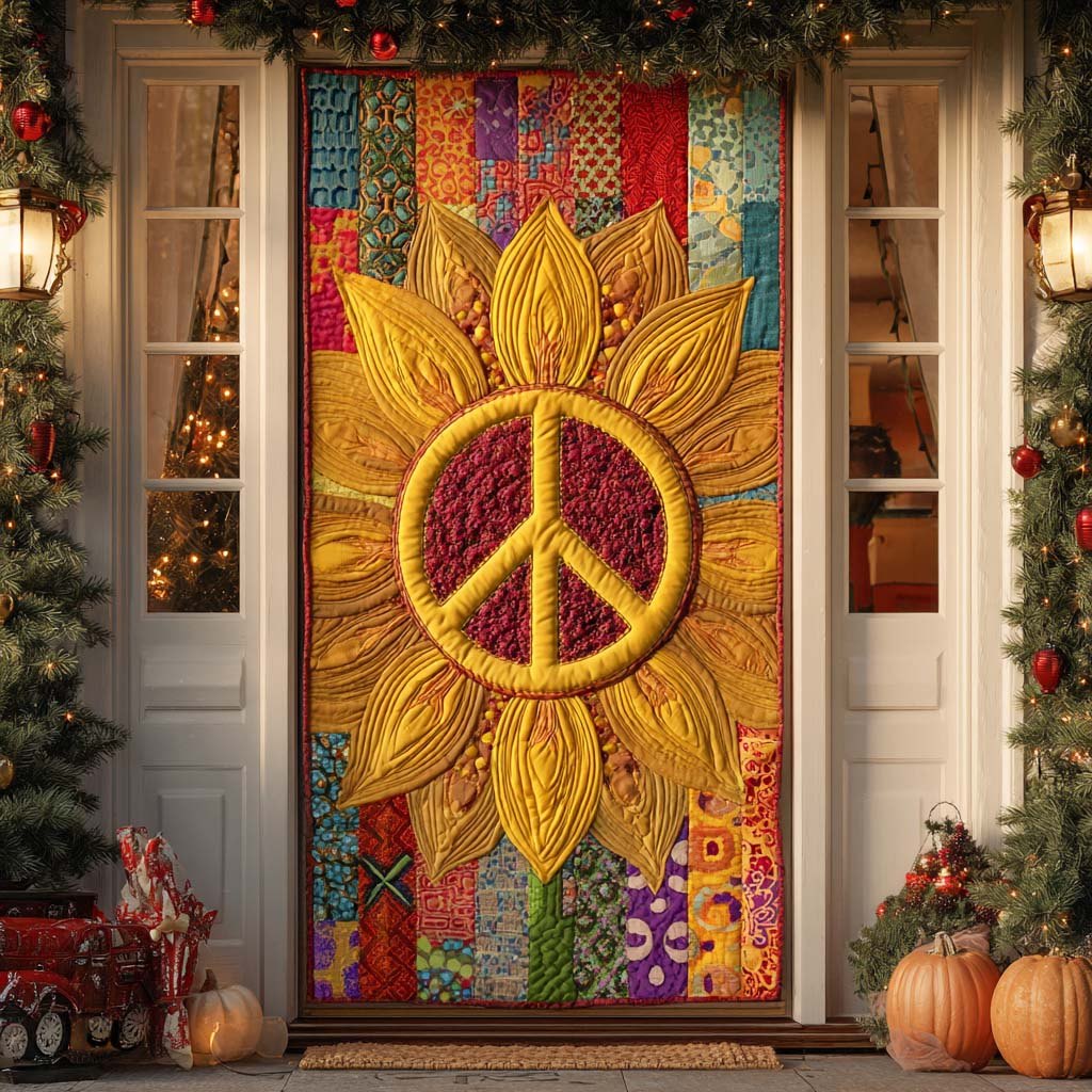 Radiant Sunflower Peace Quilted Door Curtain printed door curtain