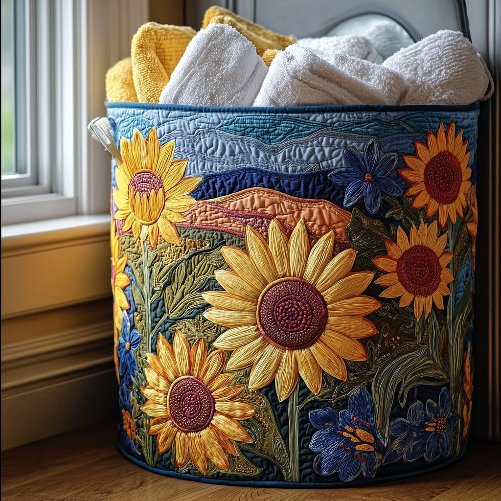 Radiant Sunflower Quilted Laundry Hamper printed laundry hamper