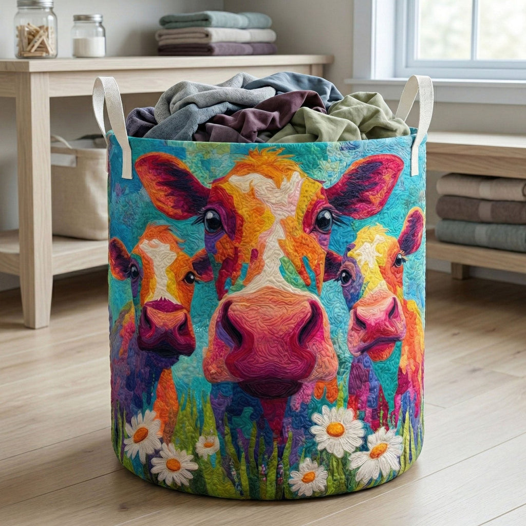 Rainbow Cow Herd Quilted Laundry Hamper printed laundry hamper