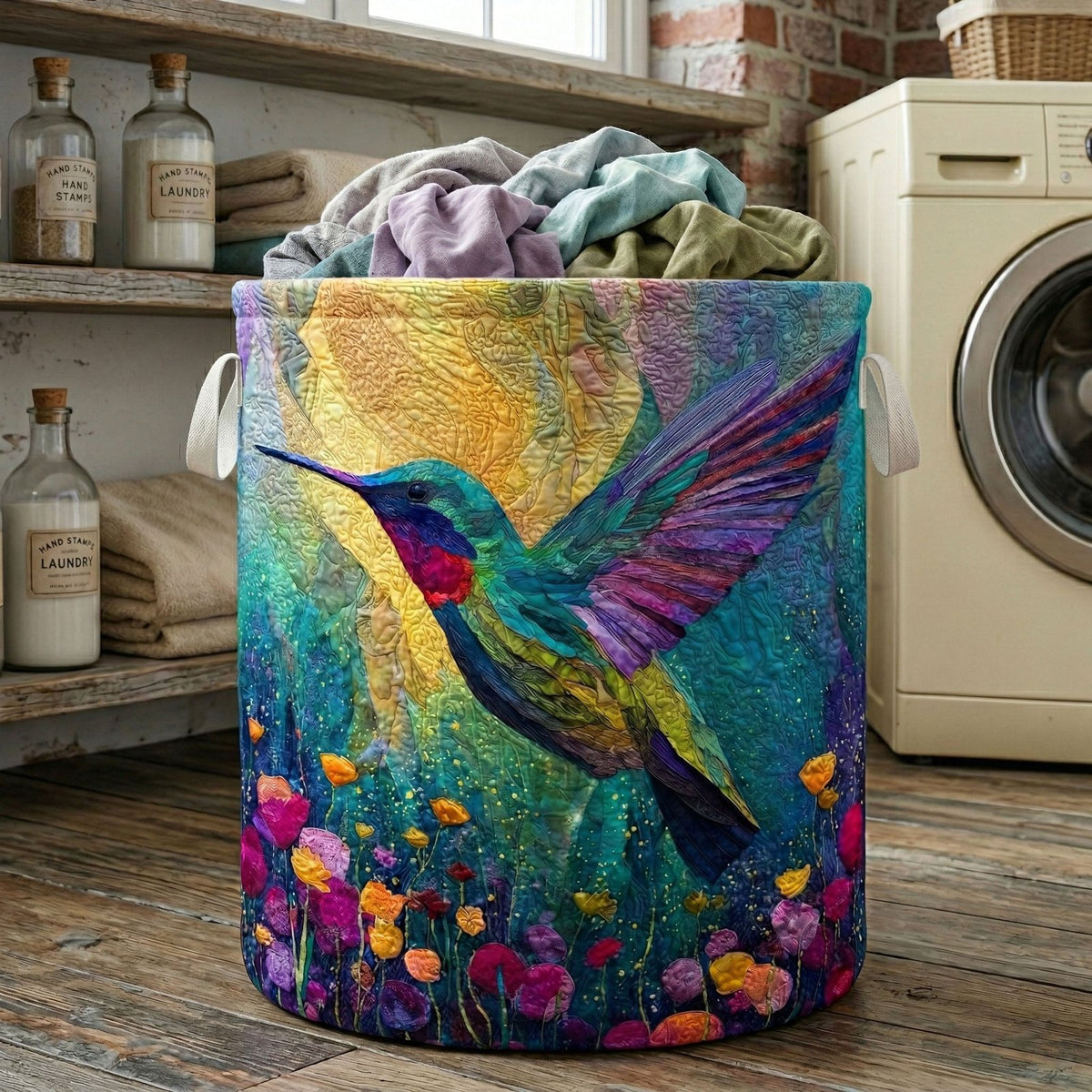 Rainbow Field Quilted Laundry Hamper printed laundry hamper