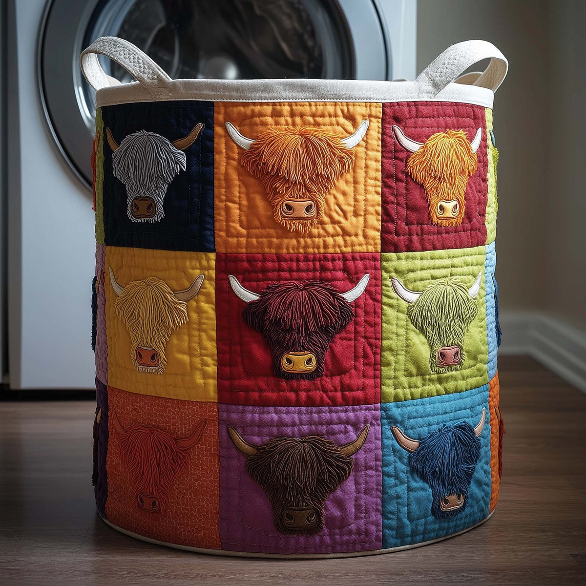 Rainbow Highland Quilted Laundry Hamper printed laundry hamper