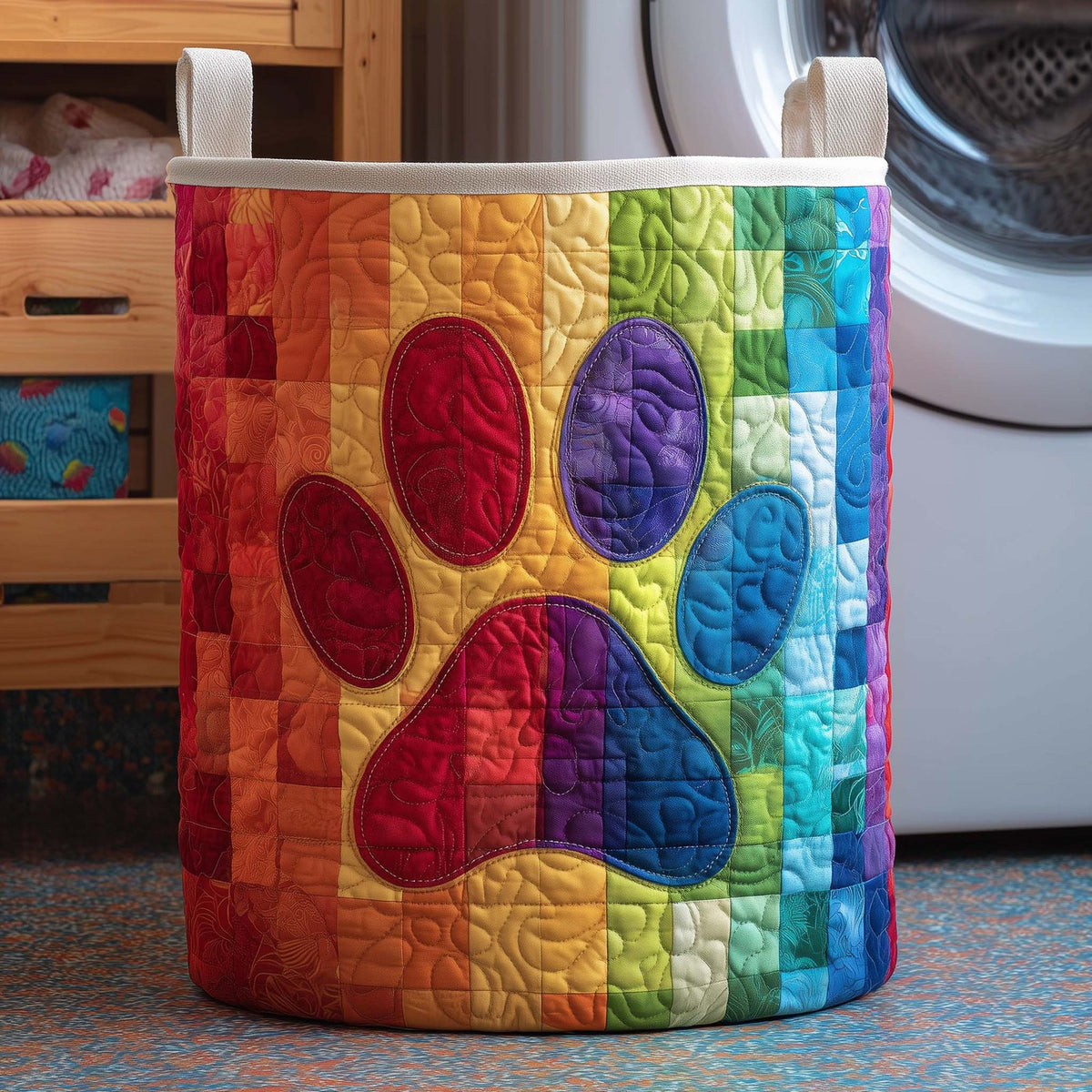 Rainbow Paws Quilted Laundry Hamper printed laundry hamper