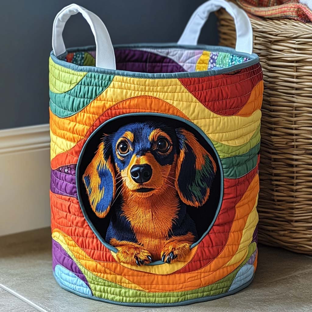 Rainbow Pup Joy Quilted Laundry Hamper printed laundry hamper