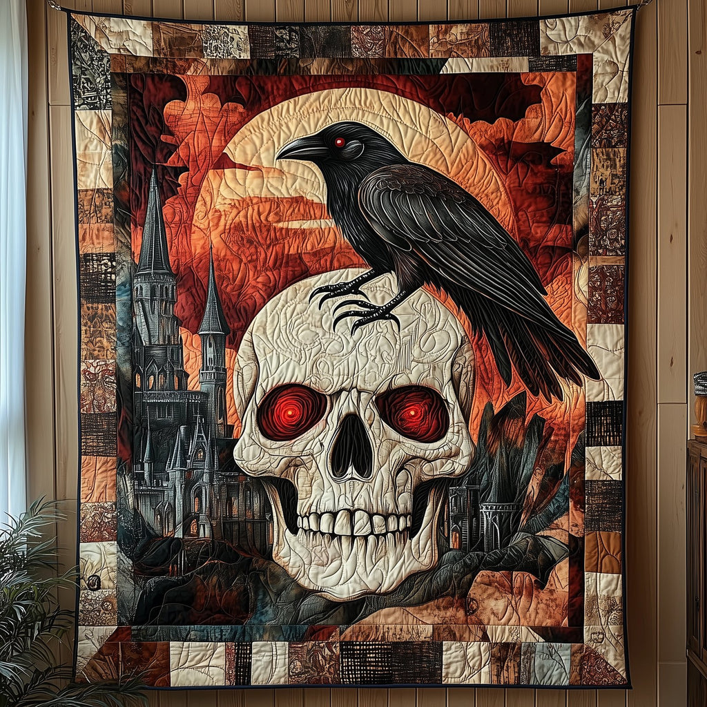 Raven Skull Quilted Blanket printed blanket