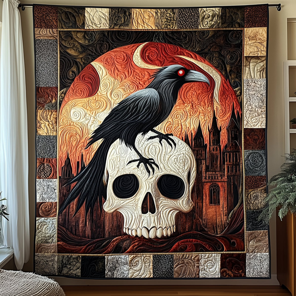 Raven Skull Quilted Blanket printed blanket